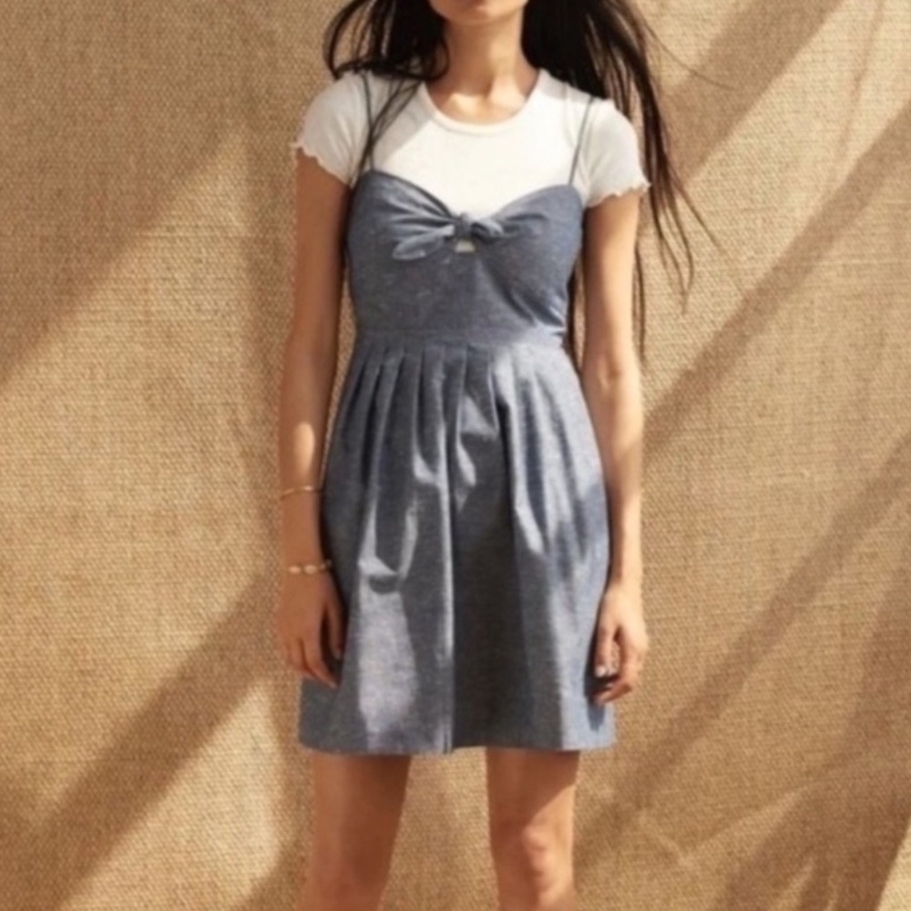 MADEWELL Cami Dress Sz0 Straps Zip Pleated Stretch Panels Bow Babydoll